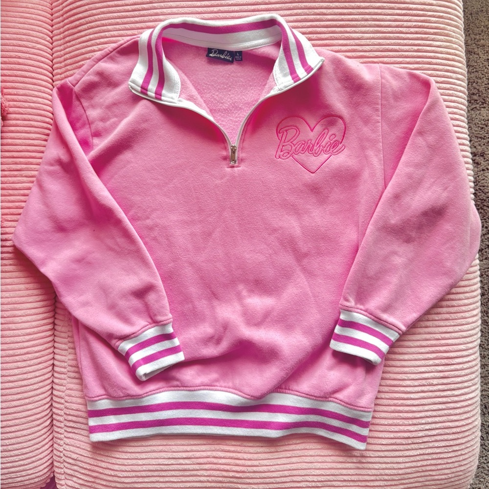 Barbie Pink Quarter Zip Crewneck